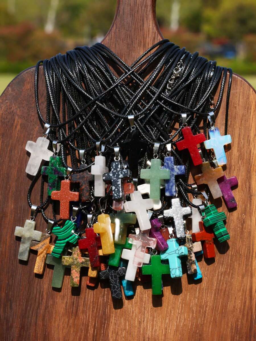 Jewelry Making Party For Adults - 24pcs Natural Stone Cross Pendants With