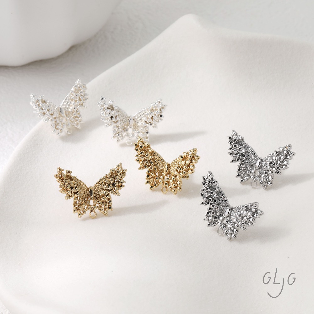 Jewelry Making Head Pins - 2PCS butterfly Design Ear Studs Brass