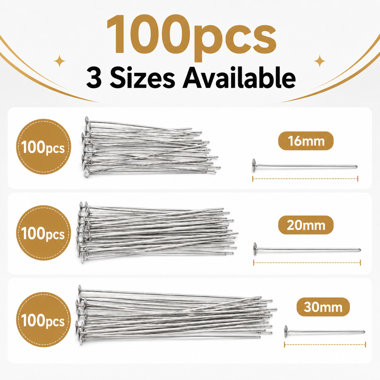 100Pcs Multi Size 16/20/30mm W - Jewelry Making Head Pins avis et prix