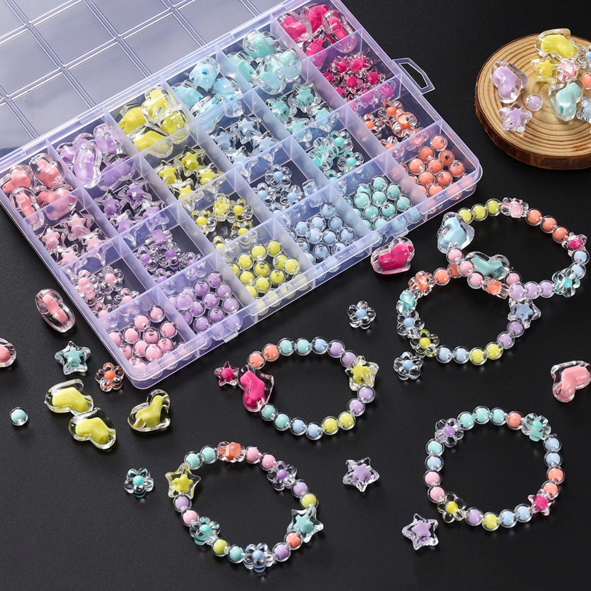 174pcs/Box Heart Acrylic Beads - Jewelry Making Birthday Party avis et prix