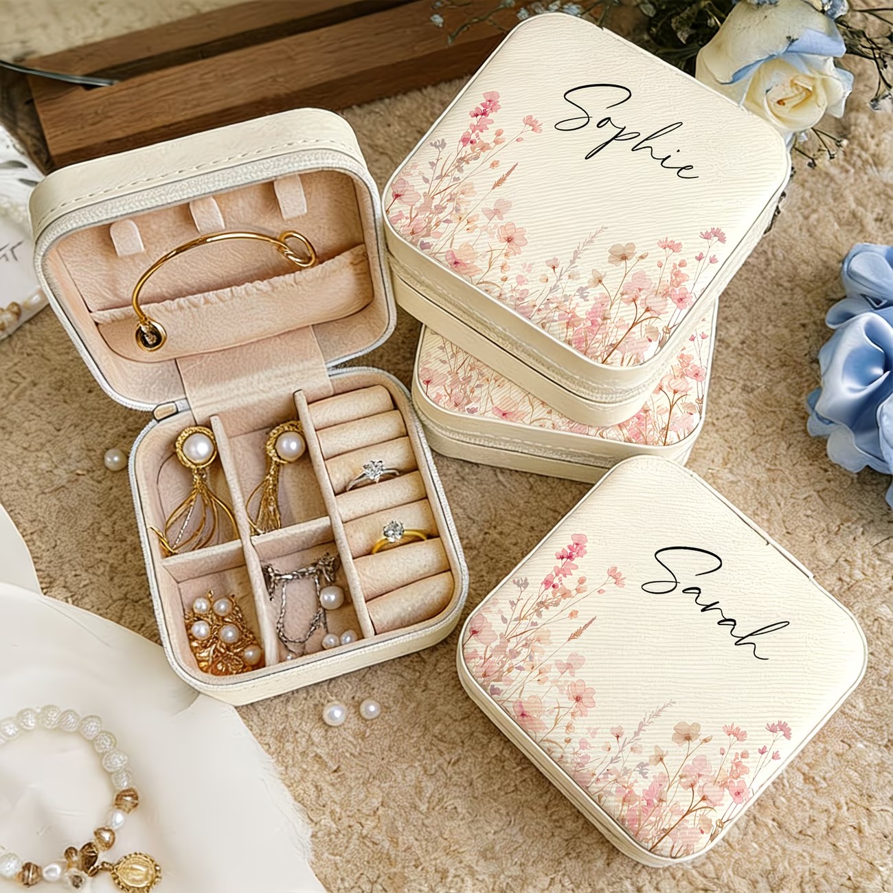 Custom Beige Jewelry Box Featu - Jewelry Making Birthday Party avis et prix