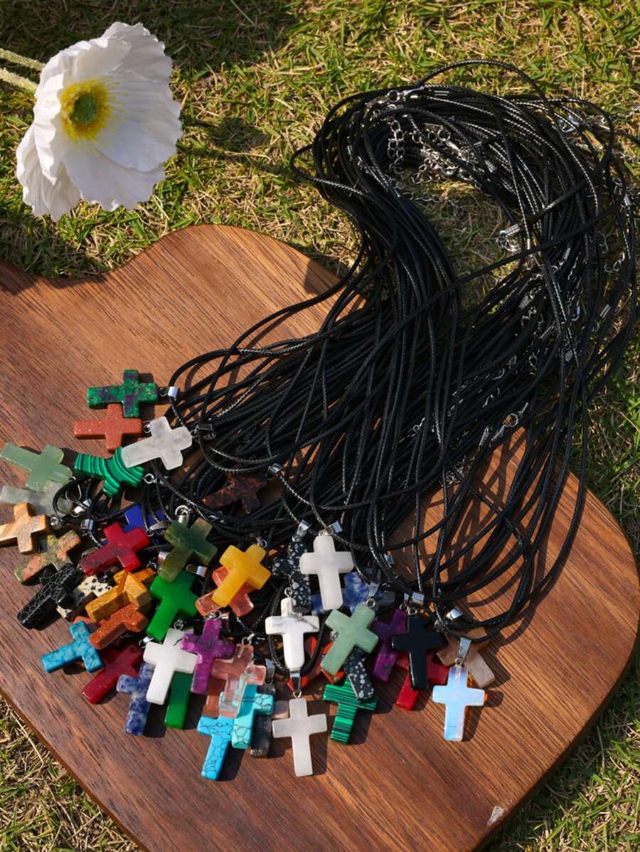 24pcs Natural Stone Cross Pend - Jewelry Making Party For Adults avis et prix